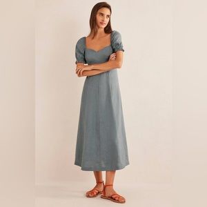 NWT Boden sweetheart linen midi dress, deep sea blue, size 8